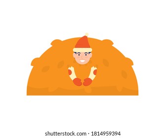 illustration of a boy playing or in a pile of fallen leaves. activities in the autumn or fall season. relaxed people. flat style. design elements