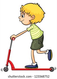 Illustration of a boy playing push bicycle on a white background