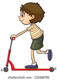 Illustration of a boy playing push bicycle on a white background