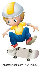 Illustration of a boy playing with the rollerskate on a white background