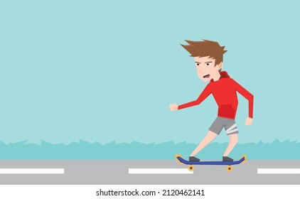 An illustration of a boy playing skateboard in the road