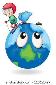 illustration of a boy playing skating on earth globe