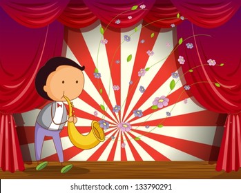 Illustration of a boy playing trombone at the stage