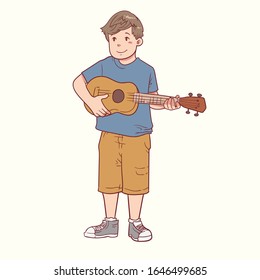 ilustración de niño jugando ukulele