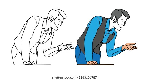 Ilustración de un niño señalando el fondo blanco del arte de la línea de computadora