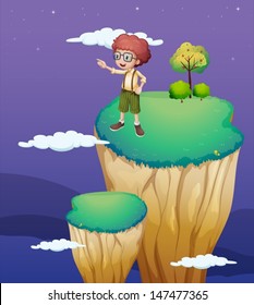 Illustration of a boy pointing at the sky
