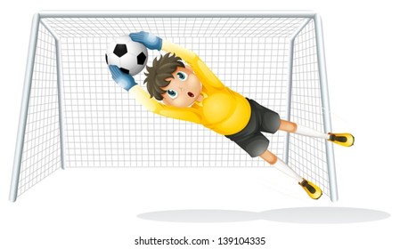 Illustration eines Jungen, der trainiert, den Fußballball auf weißem Hintergrund zu fangen