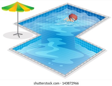 Illustration of a boy practicing at the swimming pool on a white background