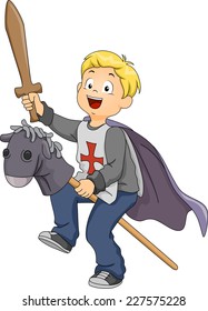 Illustration of a Boy Pretending to be a Knight