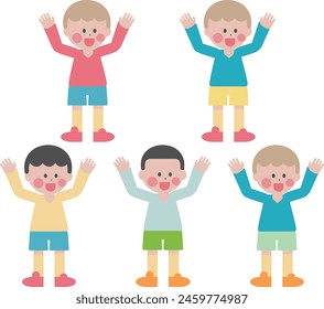 Illustration of a boy raising both hands