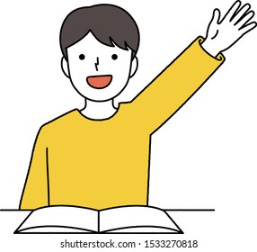 Illustration of a boy raising hands