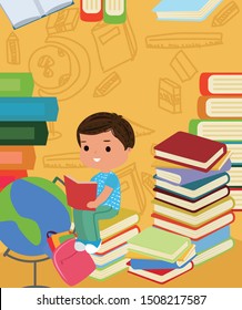 Illustration of a boy reading book