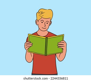 Illustration of a boy reading a book
