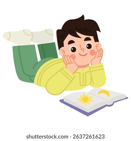 Illustration of Boy Reading a Book