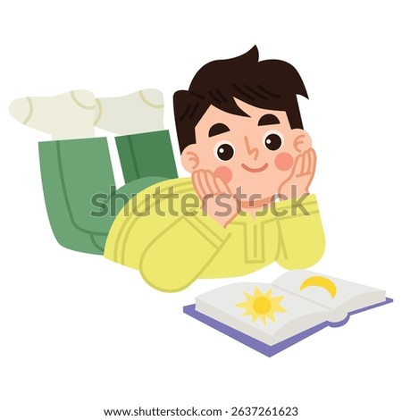 Illustration of Boy Reading a Book