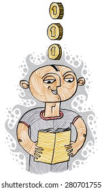 Illustration of a boy reading a book. Education and learning conceptual picture, invest in your knowledge, invest in your future theme.