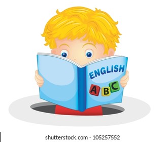 ilustración de un niño leyendo un libro sobre un fondo blanco