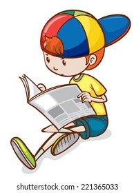 Illustration Of A Boy Reading Newspaper