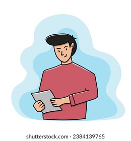 Illustration of a Boy Reading a Piece of Paper