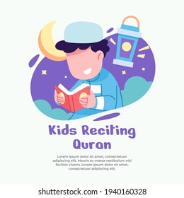 illustration of a boy reading the Quran with full appreciation
