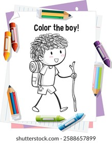 Illustration of a boy ready for a hike