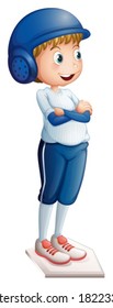 Illustration of a boy ready to play baseball on a white background