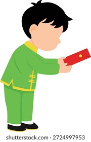 Ilustración de un niño recibiendo sobre rojo durante la celebración del año Nuevo chino