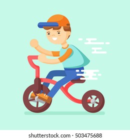 Illustration of a boy riding a bicycle in flat style