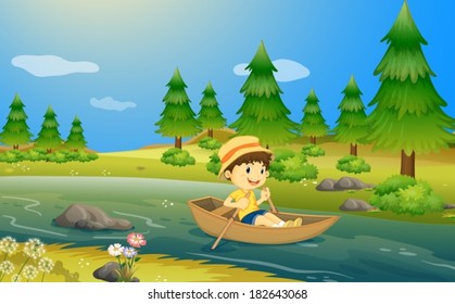 Illustration of a boy riding a boat