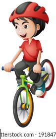 Illustration of a boy riding his bike on a white background