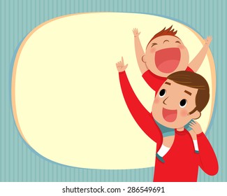 illustration of the boy riding piggy back on his dads shoulders