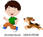 Illustration of a boy running with his pet