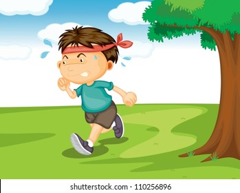 illustration of a boy running outside in the nature