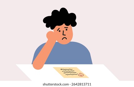 Illustration of a boy sad after failing in exam