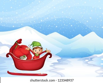 Illustration of a boy in santa costume in a red boat