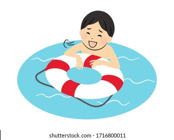 illustration of boy saved with buoy