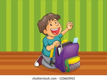 illustration of a boy with school bag