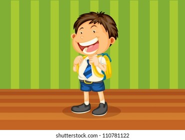 ilustración de un niño con bolso escolar