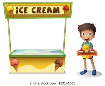 Illustration boy selling ice cream for summer white background