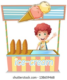Illustration boy selling ice