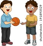 Illustration of a Boy Sharing His Basketball with His Friend