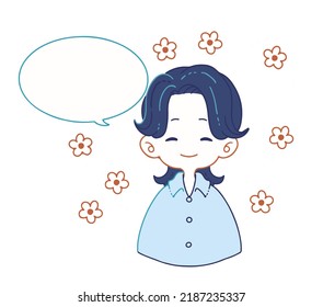 Illustration of a boy in a shirt saying something with a cheerful face.