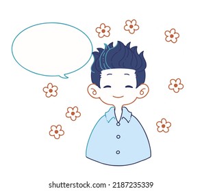 Illustration of a boy in a shirt saying something with a cheerful face.
