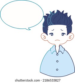 Illustration of a boy in shirt talking about something with sad face (with speech balloon)