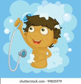 Illustration of boy a showering