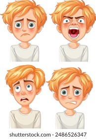 Illustration of a boy showing different facial expressions