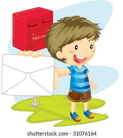 illustration of a boy showing envelope