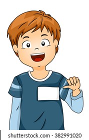 Illustration of a Boy Showing His Blank Name Tag