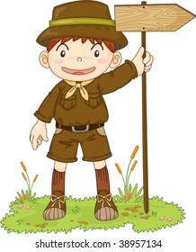 illustration of boy showing way