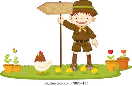 illustration of boy showing way
